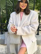 Aurohaya Oversized Buttoned Blazer with Pockets Women’s Polo-Collar Long-Sleeve Casual Jacket